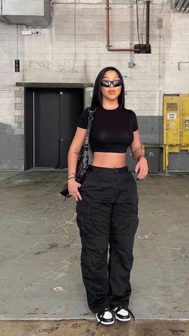 Black Crop Top with Black Cargo Pants